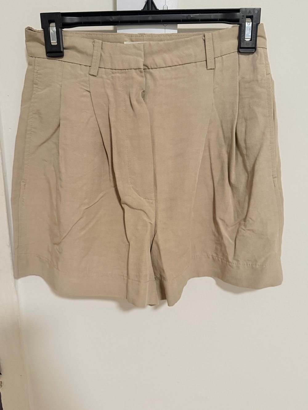 Mango Pleated High-Rise Beige Bermuda Shorts